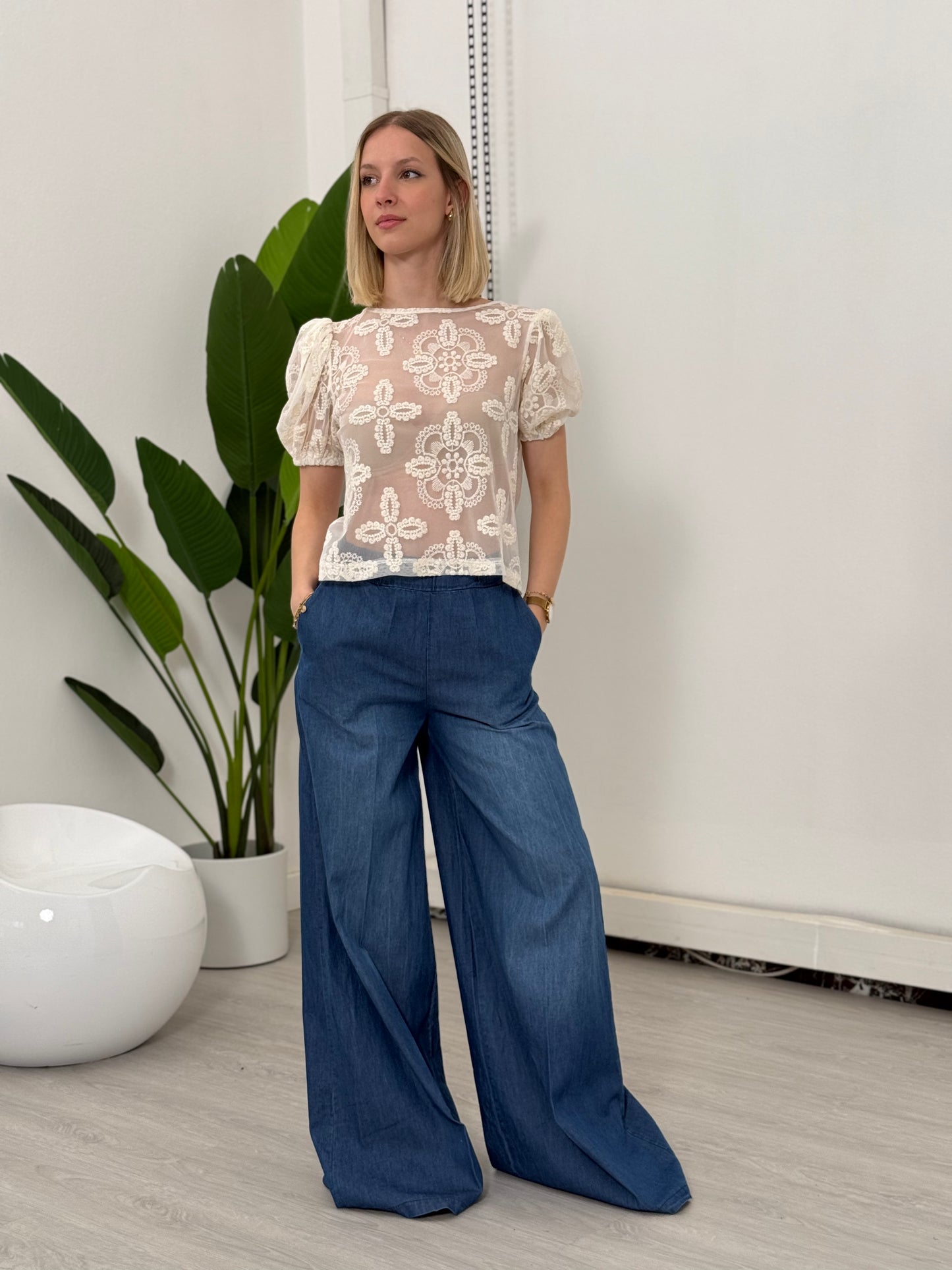 Pantalone palazzo chambray